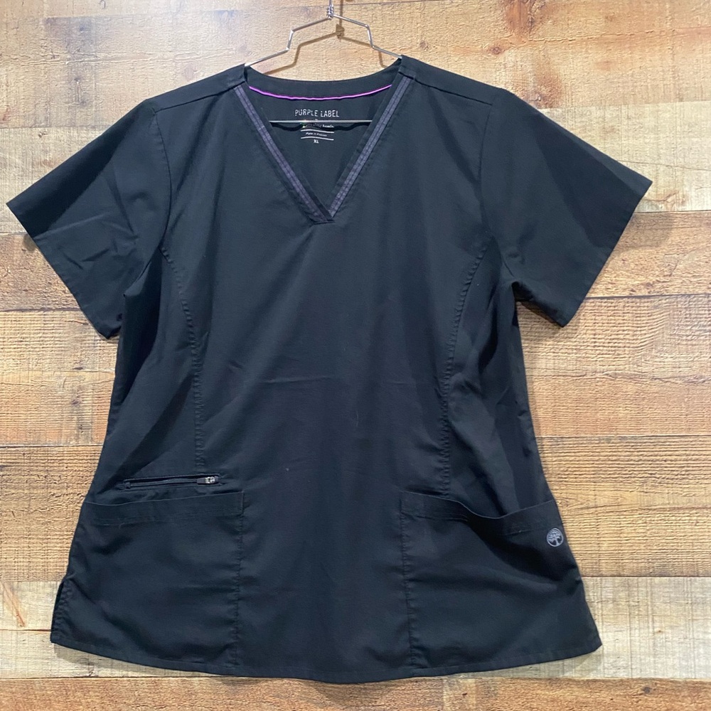 Healing Hands Purple Label Black Scrub Top Size XL